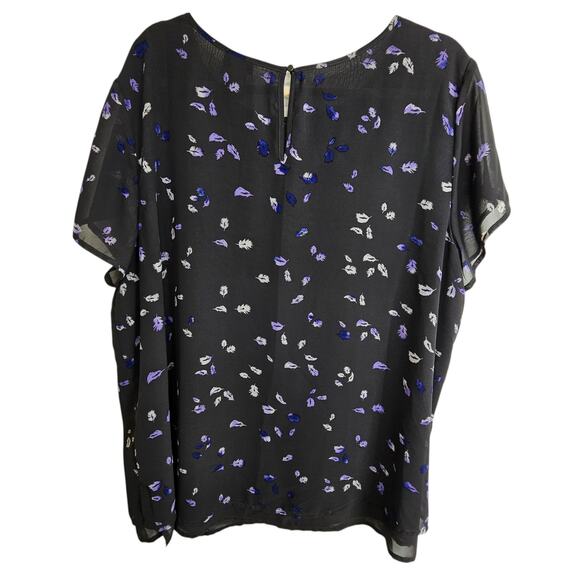 Torrid Top Feather Print Top Short Sleeve Blouse Women 2X Black Casual Top - Picture 7 of 8